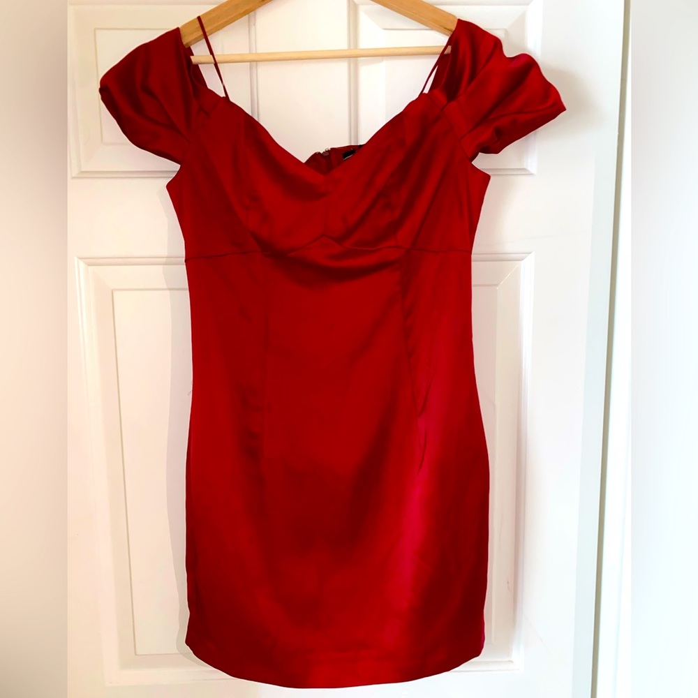 Guess red off shoulder dress.